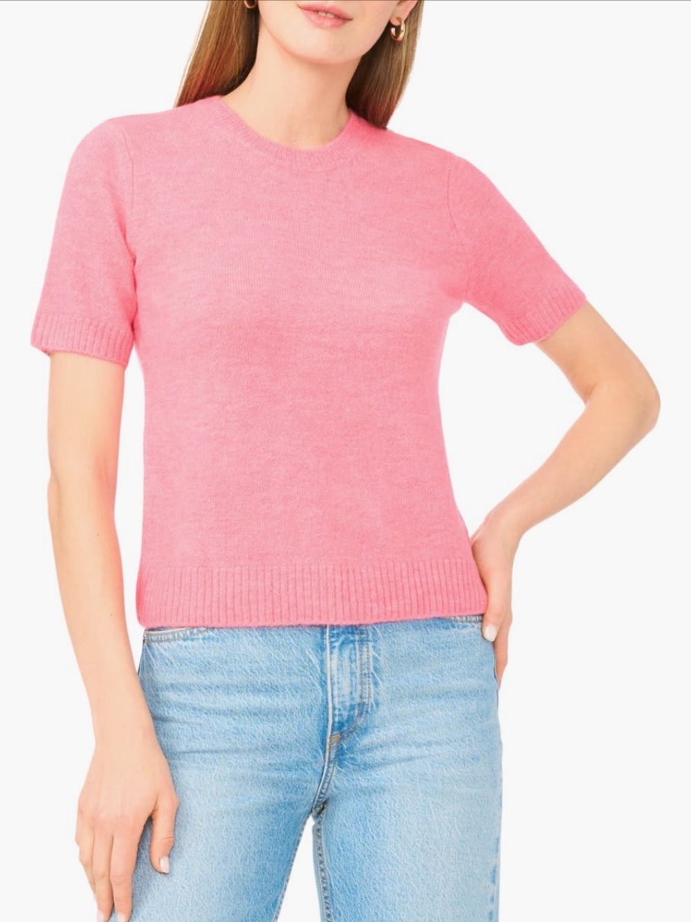 Ted Baker Short-Sleeve Crewneck Sweater in Bubblegum Pink